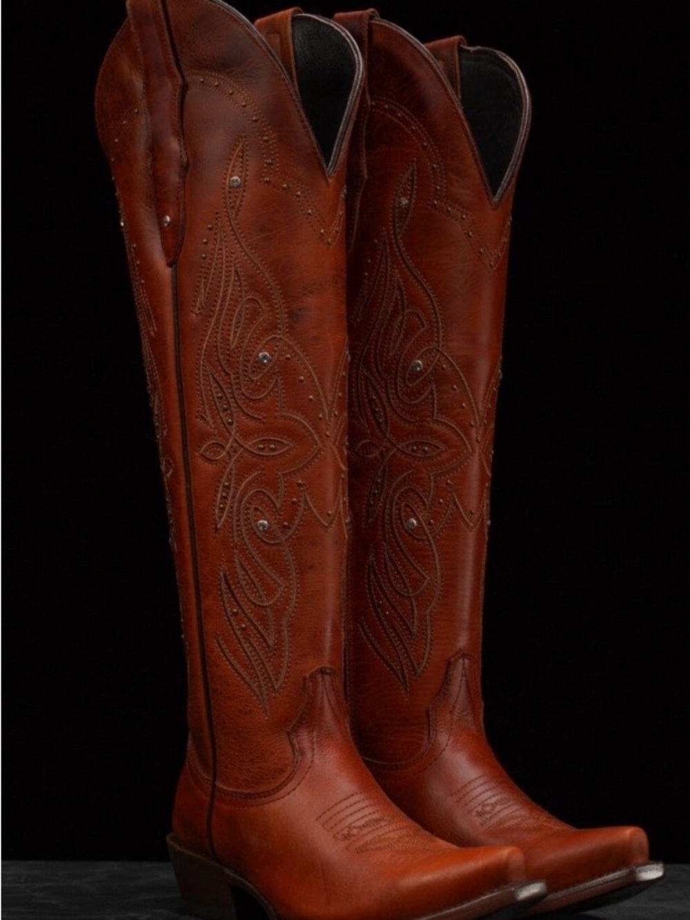 NIB Alfa Western Wear Zoe Cognac Leather 18" Tall Western Boots Snip Toe 9.5